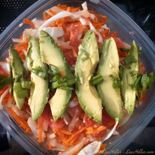 Vegan Avocado #Salad with grated carrot & tomato plus chopped sweet onion & cabbage